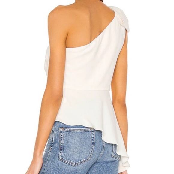 Amanda Uprichard One Shoulder Blouse Asymmetrical Hem Bow Designer Size M - Picture 2 of 8